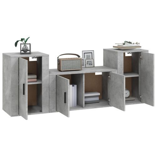 Ensemble de meubles TV 3 pcs Gris béton Bois d'ingénierie - Photo n°3; ?>