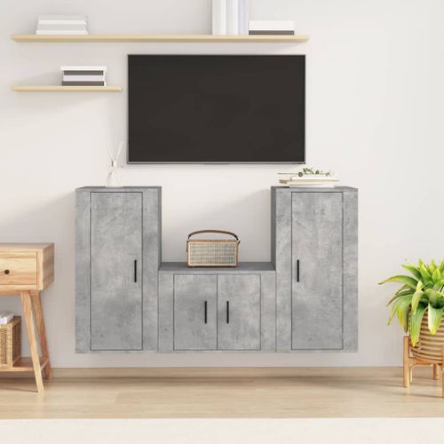 Ensemble de meubles TV 3 pcs Gris béton Bois d'ingénierie - Photo n°2; ?>