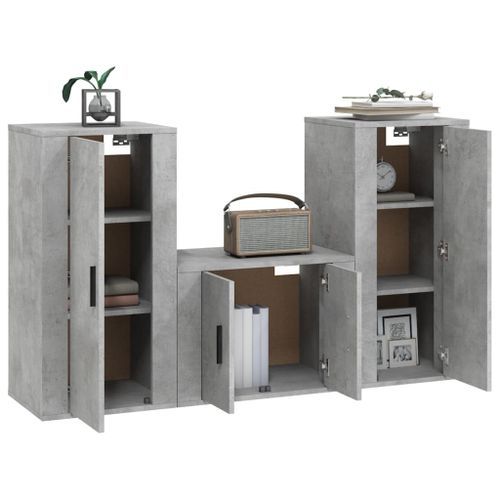 Ensemble de meubles TV 3 pcs Gris béton Bois d'ingénierie - Photo n°3; ?>