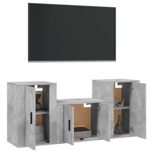 Ensemble de meubles TV 3 pcs Gris béton Bois d'ingénierie - Photo n°3; ?>