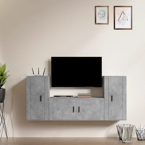 Ensemble de meubles TV 3 pcs Gris béton Bois d'ingénierie - Photo n°2; ?>