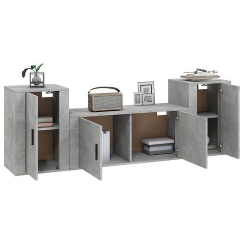 Ensemble de meubles TV 3 pcs Gris béton Bois d'ingénierie - Photo n°3; ?>