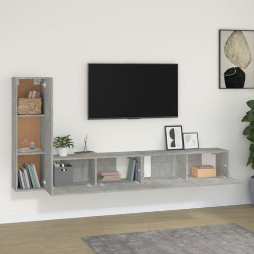 Ensemble de meubles TV 3 pcs Gris béton Bois d'ingénierie - Photo n°3; ?>