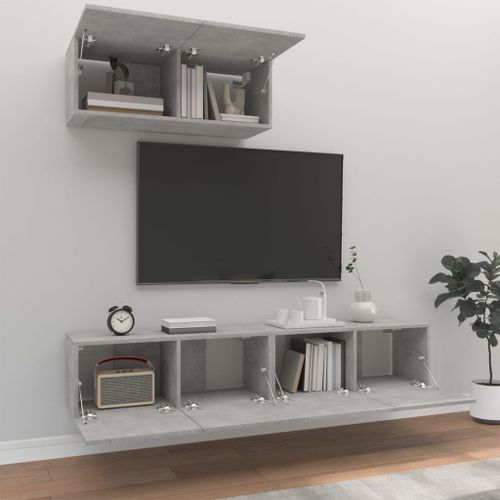 Ensemble de meubles TV 3 pcs Gris béton Bois d'ingénierie - Photo n°3; ?>