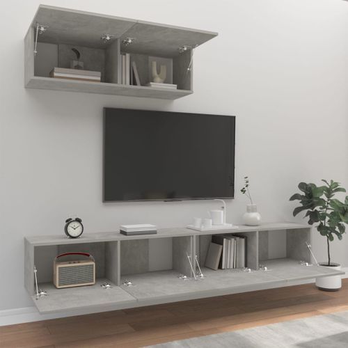 Ensemble de meubles TV 3 pcs Gris béton Bois d'ingénierie - Photo n°3; ?>