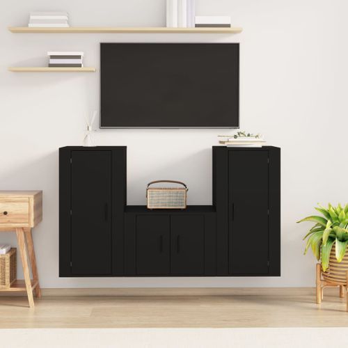 Ensemble de meubles TV 3 pcs Noir Bois d'ingénierie - Photo n°2; ?>