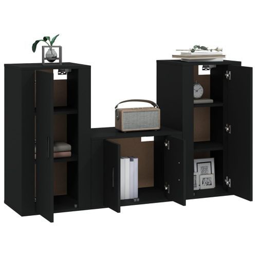 Ensemble de meubles TV 3 pcs Noir Bois d'ingénierie - Photo n°3; ?>