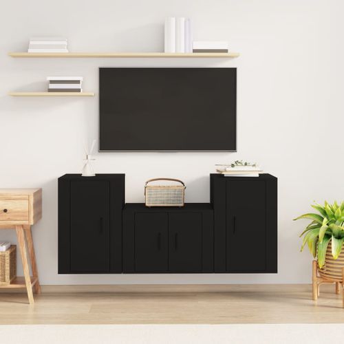 Ensemble de meubles TV 3 pcs Noir Bois d'ingénierie - Photo n°2; ?>