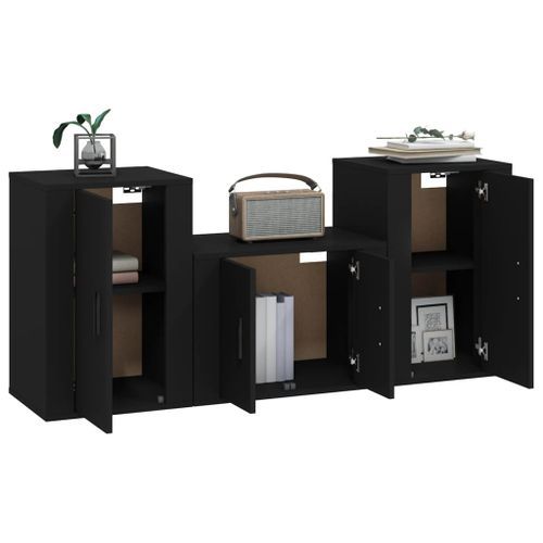 Ensemble de meubles TV 3 pcs Noir Bois d'ingénierie - Photo n°3; ?>