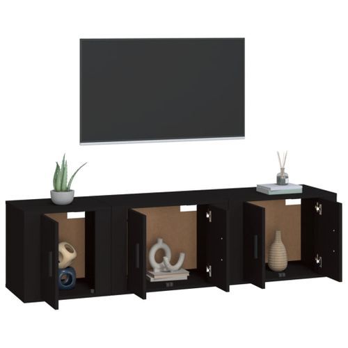 Ensemble de meubles TV 3 pcs Noir Bois d'ingénierie - Photo n°3; ?>