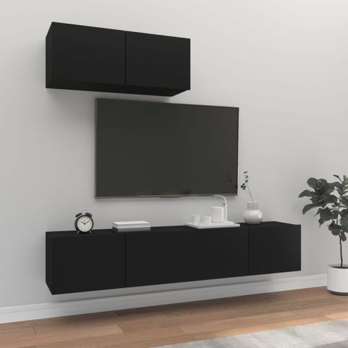 Ensemble de meubles TV 3 pcs Noir Bois d'ingénierie - Photo n°2; ?>