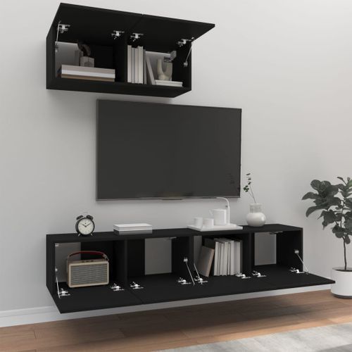 Ensemble de meubles TV 3 pcs Noir Bois d'ingénierie - Photo n°3; ?>