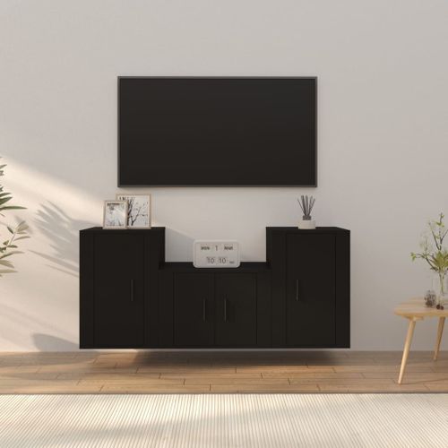 Ensemble de meubles TV 3 pcs Noir Bois d'ingénierie - Photo n°2; ?>