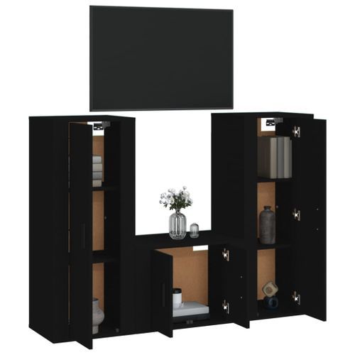 Ensemble de meubles TV 3 pcs Noir Bois d'ingénierie - Photo n°3; ?>