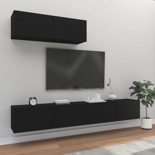 Ensemble de meubles TV 3 pcs Noir Bois d'ingénierie - Photo n°2; ?>