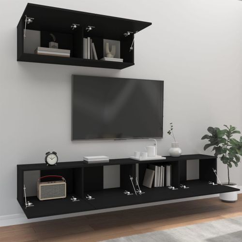 Ensemble de meubles TV 3 pcs Noir Bois d'ingénierie - Photo n°3; ?>