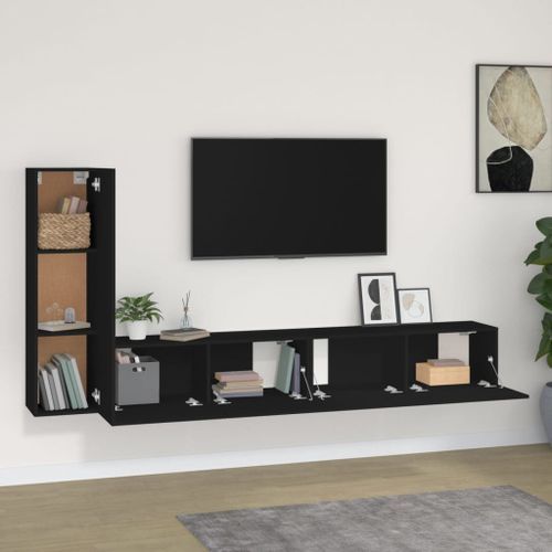 Ensemble de meubles TV 3 pcs Noir Bois d'ingénierie - Photo n°3; ?>