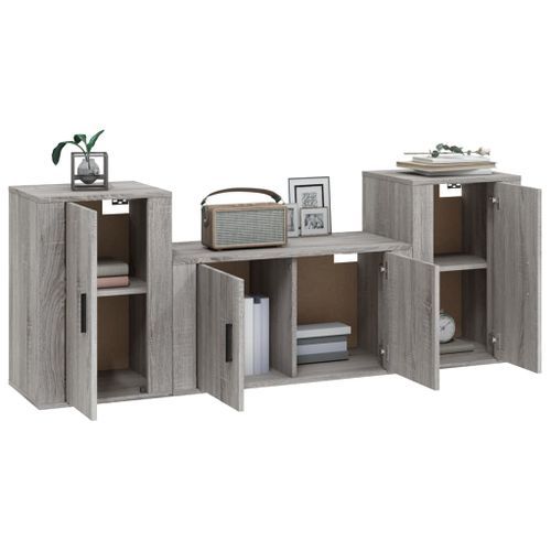 Ensemble de meubles TV 3 pcs Sonoma gris Bois d'ingénierie - Photo n°3; ?>