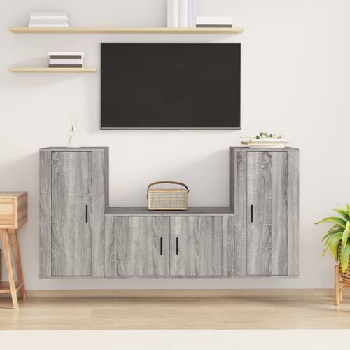 Ensemble de meubles TV 3 pcs Sonoma gris Bois d'ingénierie - Photo n°2; ?>