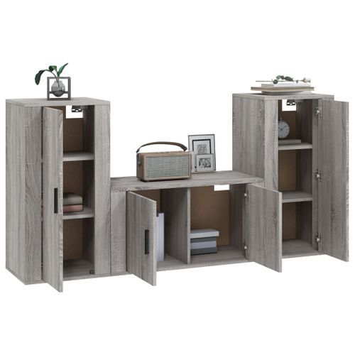 Ensemble de meubles TV 3 pcs Sonoma gris Bois d'ingénierie - Photo n°3; ?>