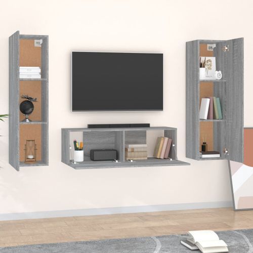 Ensemble de meubles TV 3 pcs Sonoma gris Bois d'ingénierie - Photo n°3; ?>