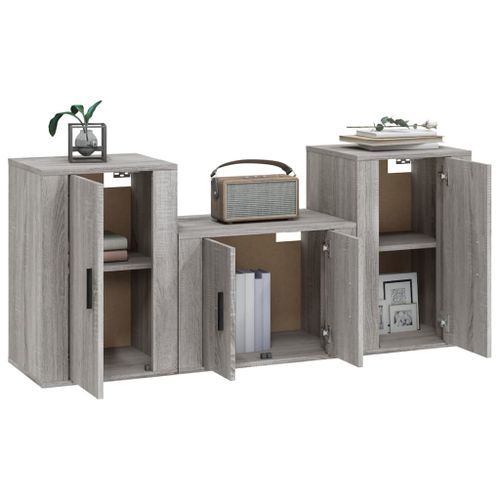 Ensemble de meubles TV 3 pcs Sonoma gris Bois d'ingénierie - Photo n°3; ?>