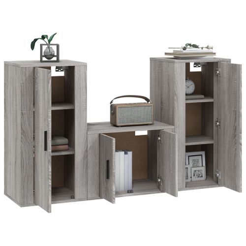 Ensemble de meubles TV 3 pcs Sonoma gris Bois d'ingénierie - Photo n°3; ?>