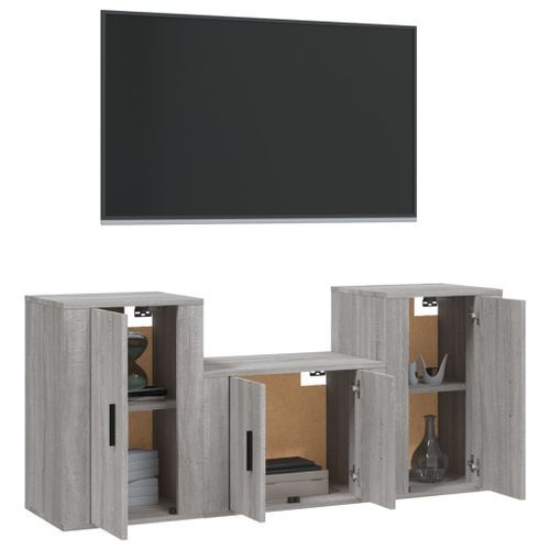 Ensemble de meubles TV 3 pcs Sonoma gris Bois d'ingénierie - Photo n°3; ?>