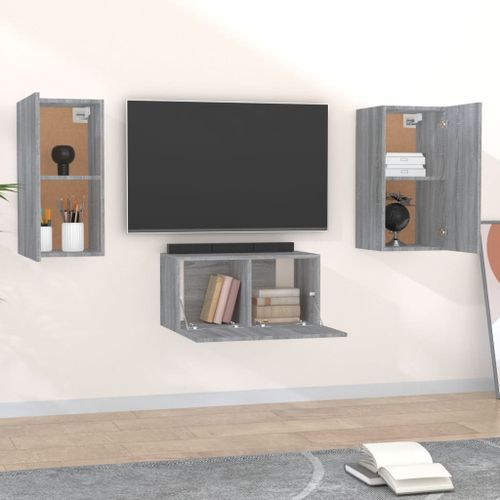 Ensemble de meubles TV 3 pcs Sonoma gris Bois d'ingénierie - Photo n°3; ?>