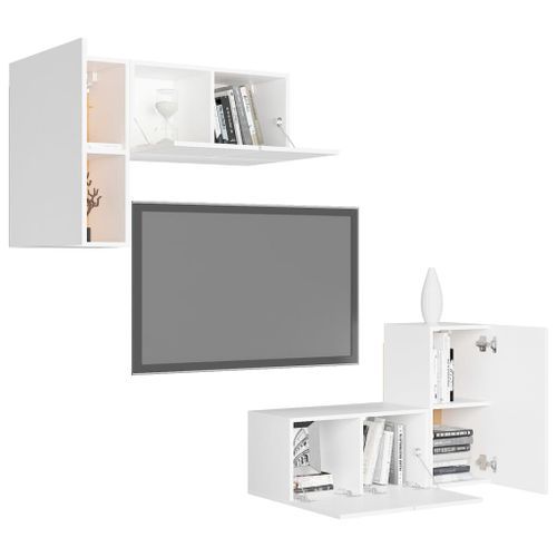 Ensemble de meubles TV 4 pcs Blanc 4 - Photo n°3; ?>