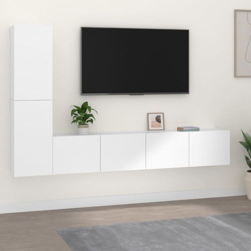 Ensemble de meubles TV 4 pcs Blanc Bois d'ingénierie - Photo n°2; ?>