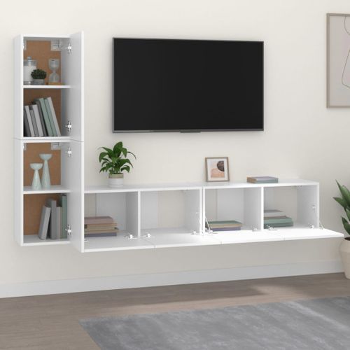 Ensemble de meubles TV 4 pcs Blanc Bois d'ingénierie - Photo n°3; ?>