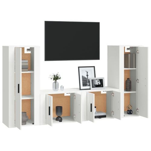 Ensemble de meubles TV 4 pcs Blanc Bois d'ingénierie - Photo n°3; ?>