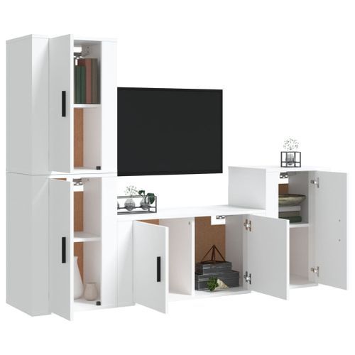 Ensemble de meubles TV 4 pcs Blanc Bois d'ingénierie - Photo n°3; ?>