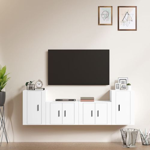 Ensemble de meubles TV 4 pcs Blanc Bois d'ingénierie - Photo n°2; ?>