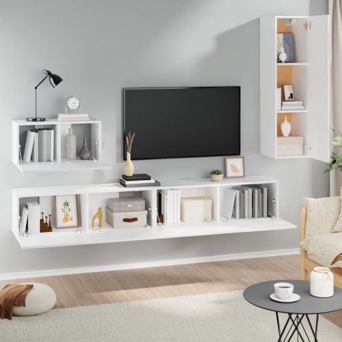 Ensemble de meubles TV 4 pcs Blanc Bois d'ingénierie - Photo n°3; ?>