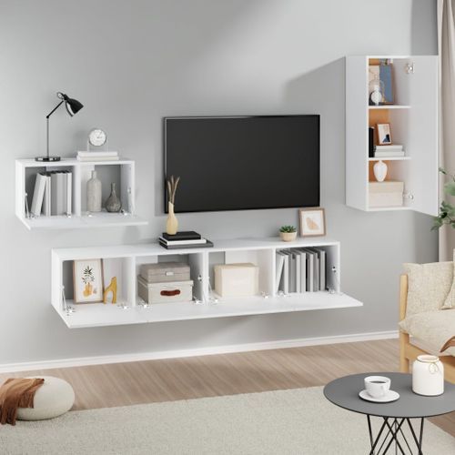 Ensemble de meubles TV 4 pcs Blanc Bois d'ingénierie - Photo n°3; ?>