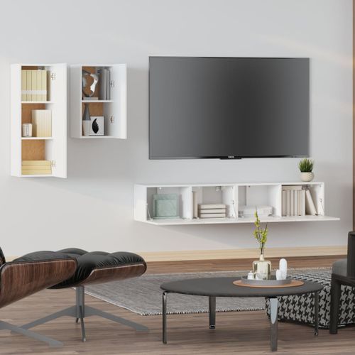 Ensemble de meubles TV 4 pcs Blanc Bois d'ingénierie - Photo n°3; ?>