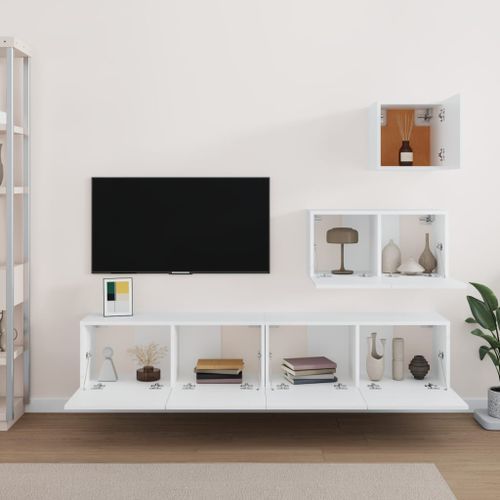 Ensemble de meubles TV 4 pcs Blanc Bois d'ingénierie - Photo n°3; ?>