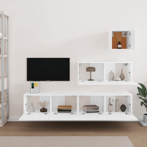 Ensemble de meubles TV 4 pcs Blanc Bois d'ingénierie - Photo n°3; ?>