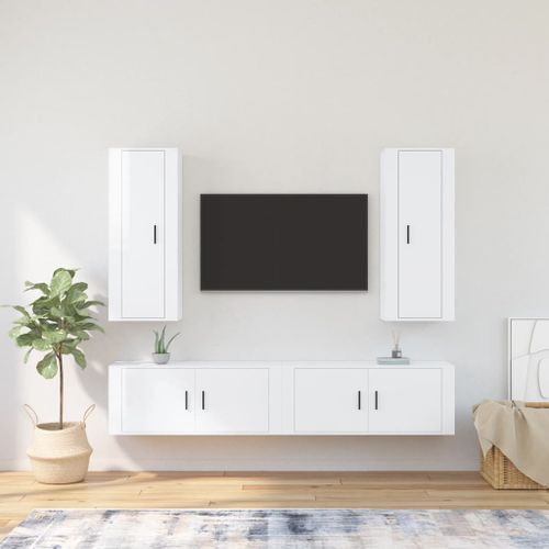 Ensemble de meubles TV 4 pcs Blanc brillant Bois d'ingénierie - Photo n°2; ?>