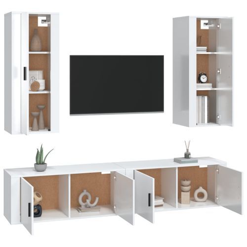 Ensemble de meubles TV 4 pcs Blanc brillant Bois d'ingénierie - Photo n°3; ?>