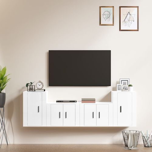 Ensemble de meubles TV 4 pcs Blanc brillant Bois d'ingénierie - Photo n°2; ?>