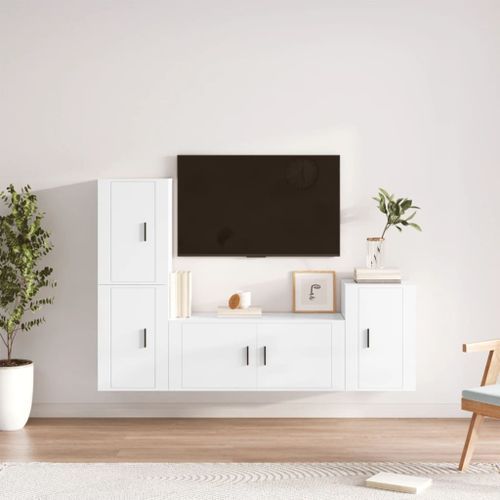 Ensemble de meubles TV 4 pcs Blanc brillant Bois d'ingénierie - Photo n°2; ?>