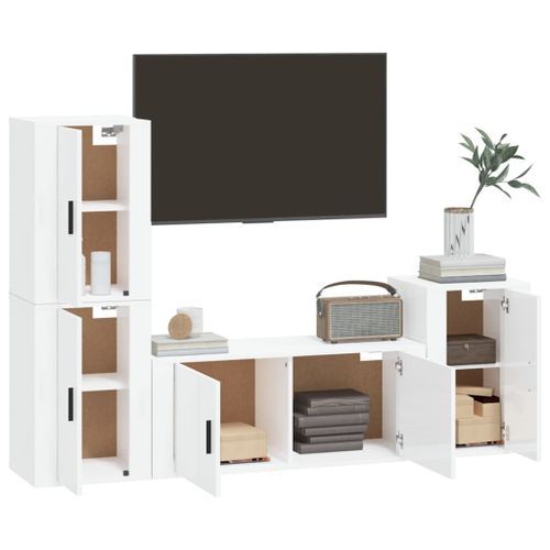 Ensemble de meubles TV 4 pcs Blanc brillant Bois d'ingénierie - Photo n°3; ?>