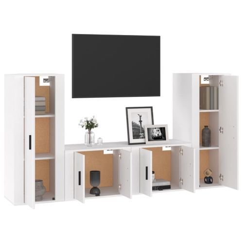 Ensemble de meubles TV 4 pcs Blanc brillant Bois d'ingénierie - Photo n°3; ?>