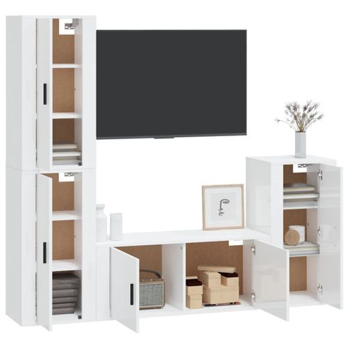 Ensemble de meubles TV 4 pcs Blanc brillant Bois d'ingénierie - Photo n°3; ?>