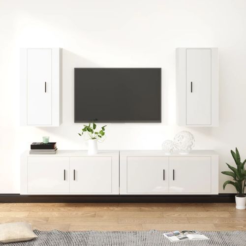 Ensemble de meubles TV 4 pcs Blanc brillant Bois d'ingénierie - Photo n°2; ?>