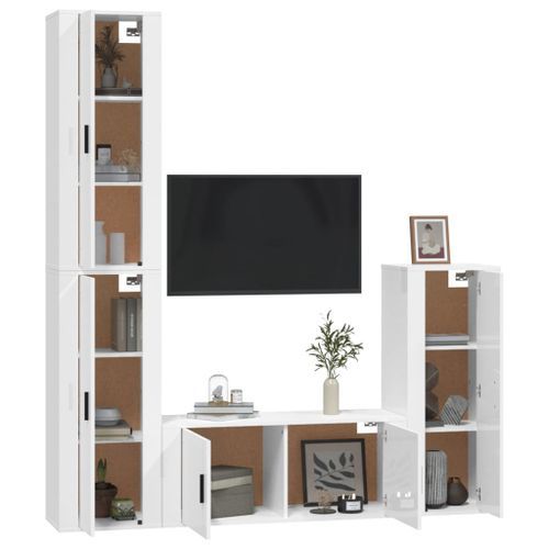 Ensemble de meubles TV 4 pcs Blanc brillant Bois d'ingénierie - Photo n°3; ?>