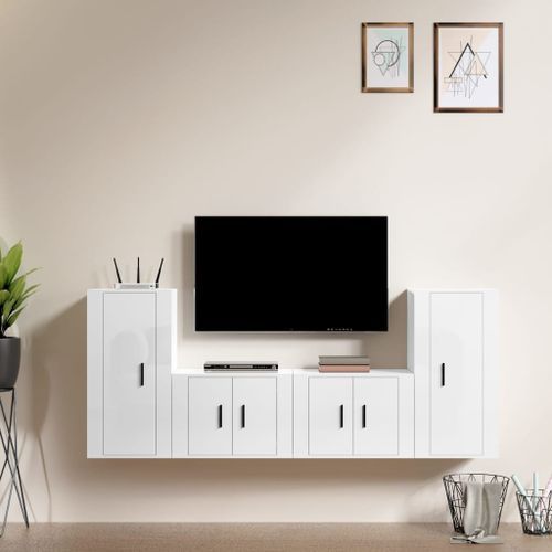 Ensemble de meubles TV 4 pcs Blanc brillant Bois d'ingénierie - Photo n°2; ?>